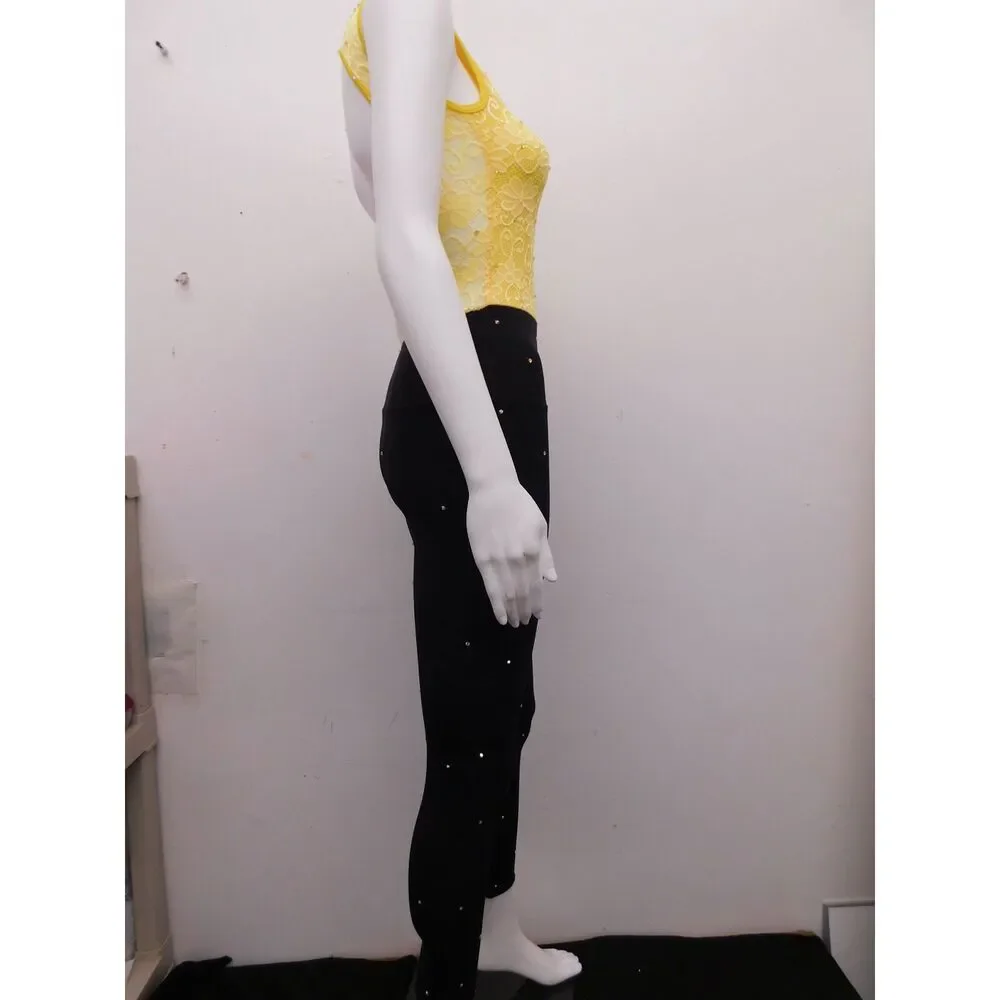 Pre-Owned Dance Costume Unbranded  Large Child Yellow Jumpsuit Jazz Rhinestones